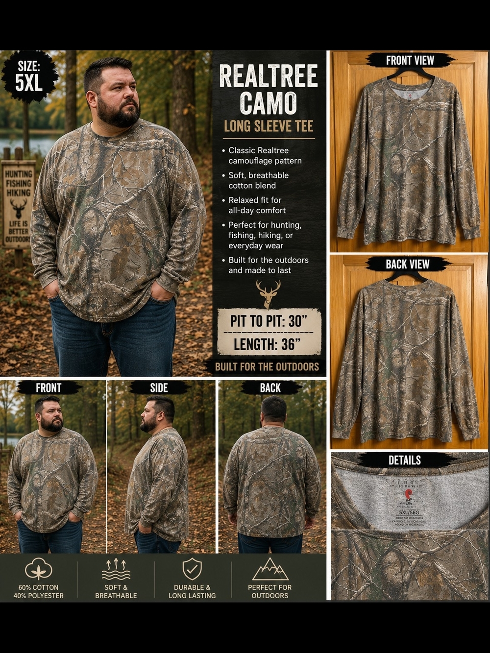 P152 Realtree Camo Long Sleeve Tee in Brown and Green Realtree Pattern